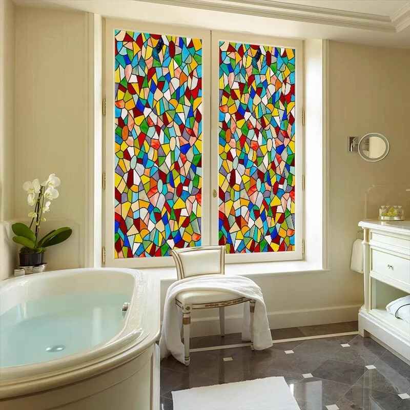 Vintage Static Cling Privacy Stained Window Film Opaque Frosted Glass Sticker gallery