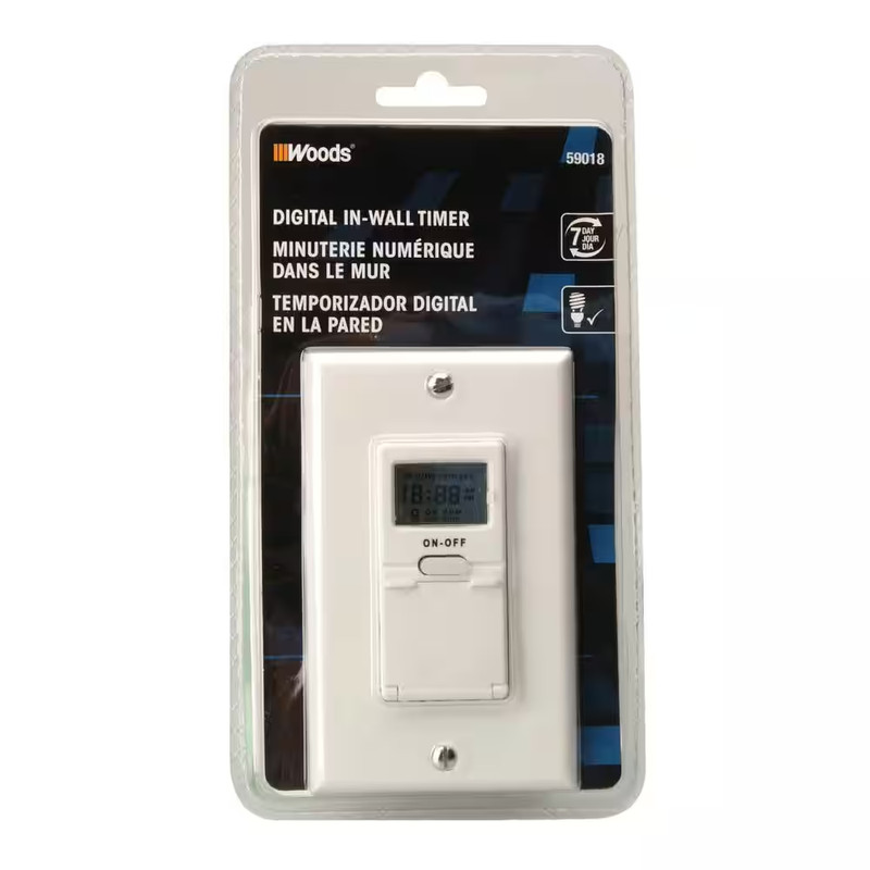 15-Amp 7-Day In-Wall Programmable Digital Timer Switch, White gallery