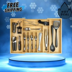 Silverware Flatware Utensil Organizer Expandable 14-25 In Bamboo