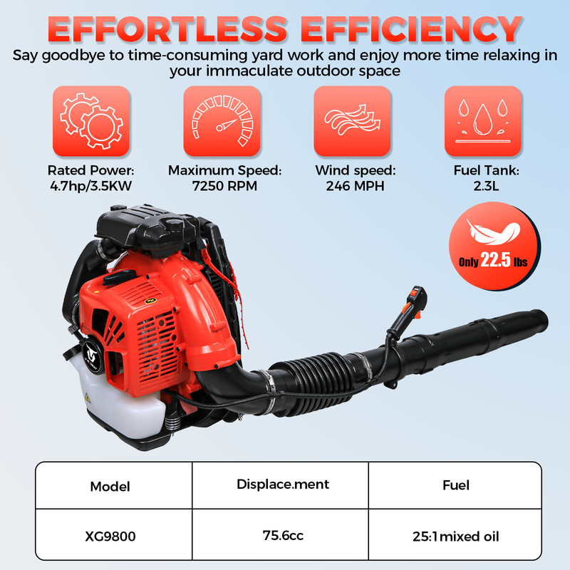 Commercial Backpack Leaf Blower Snow Blowers 75.6CC 2-Stroke Gas Powered 907CFM gallery