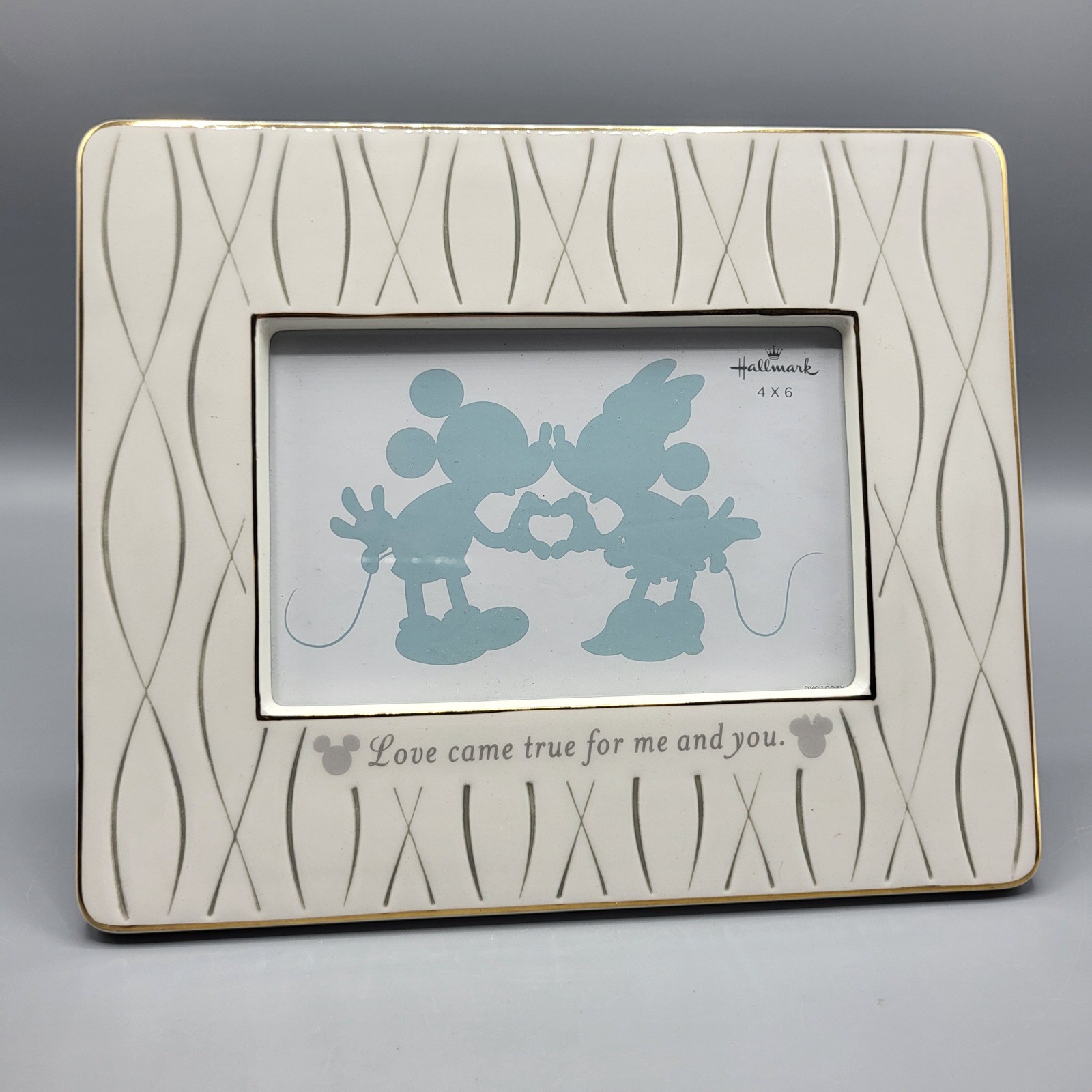 Hallmark Picture Frame Disney 4x6 Mickey Minnie Love Came True CreamGold Ceramic gallery