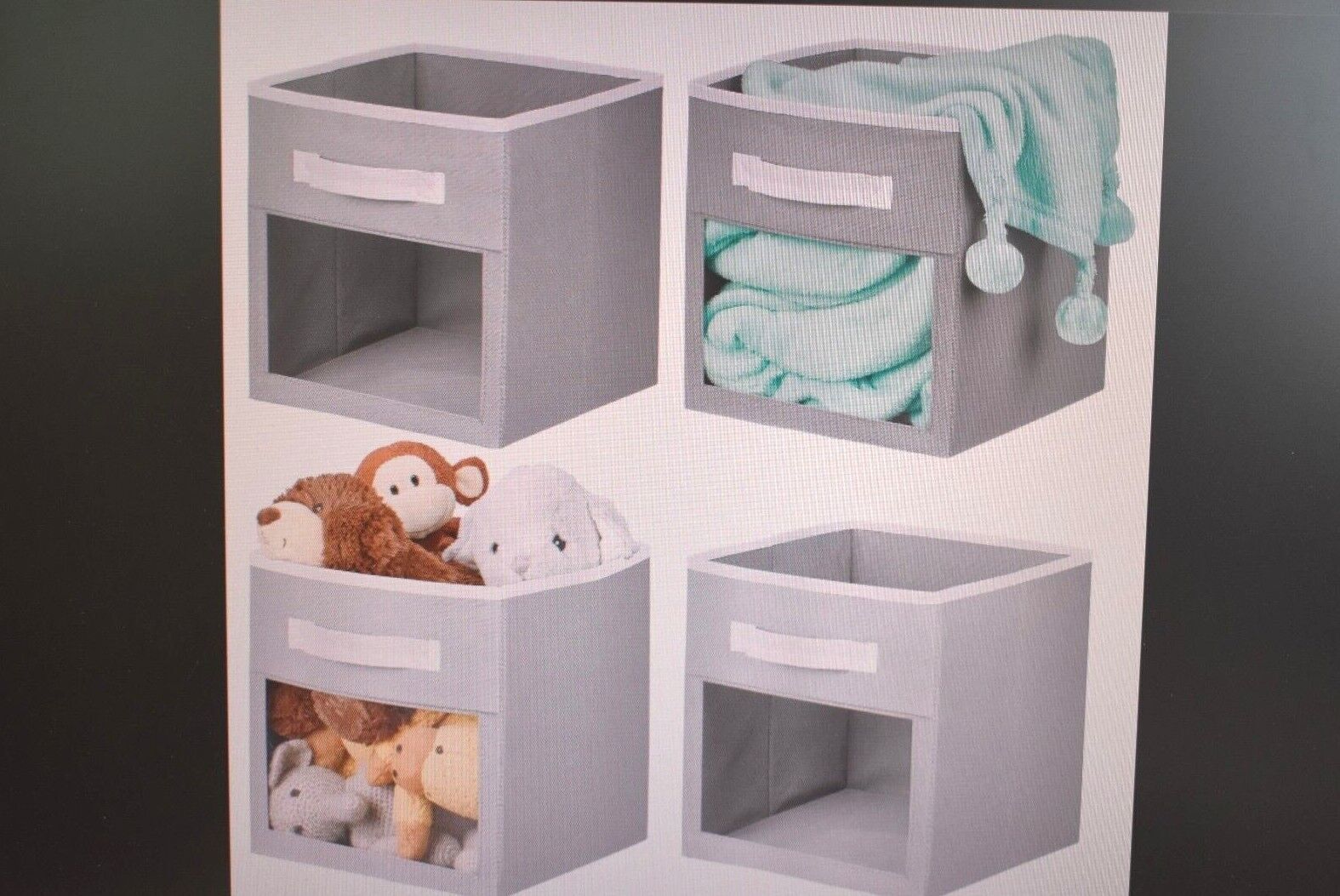 mDesign Fabric Closet Organizer Cube w Clear Window Handle Gray White 4 Pack gallery