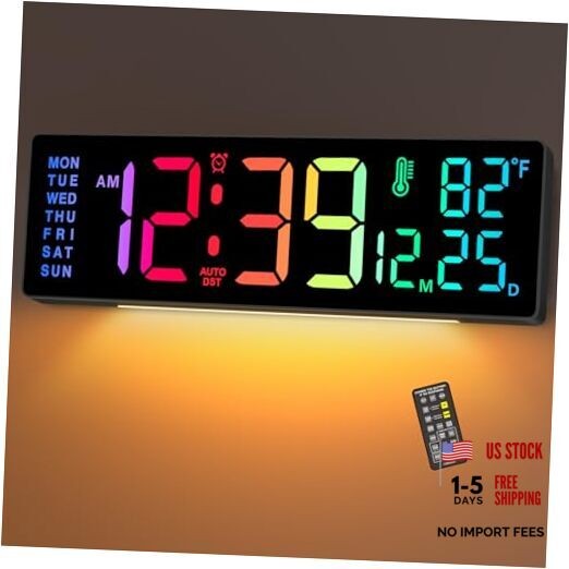 14.2" Large Display Digital Wall Clock with Date Day of Week 14.2” Multicolor gallery