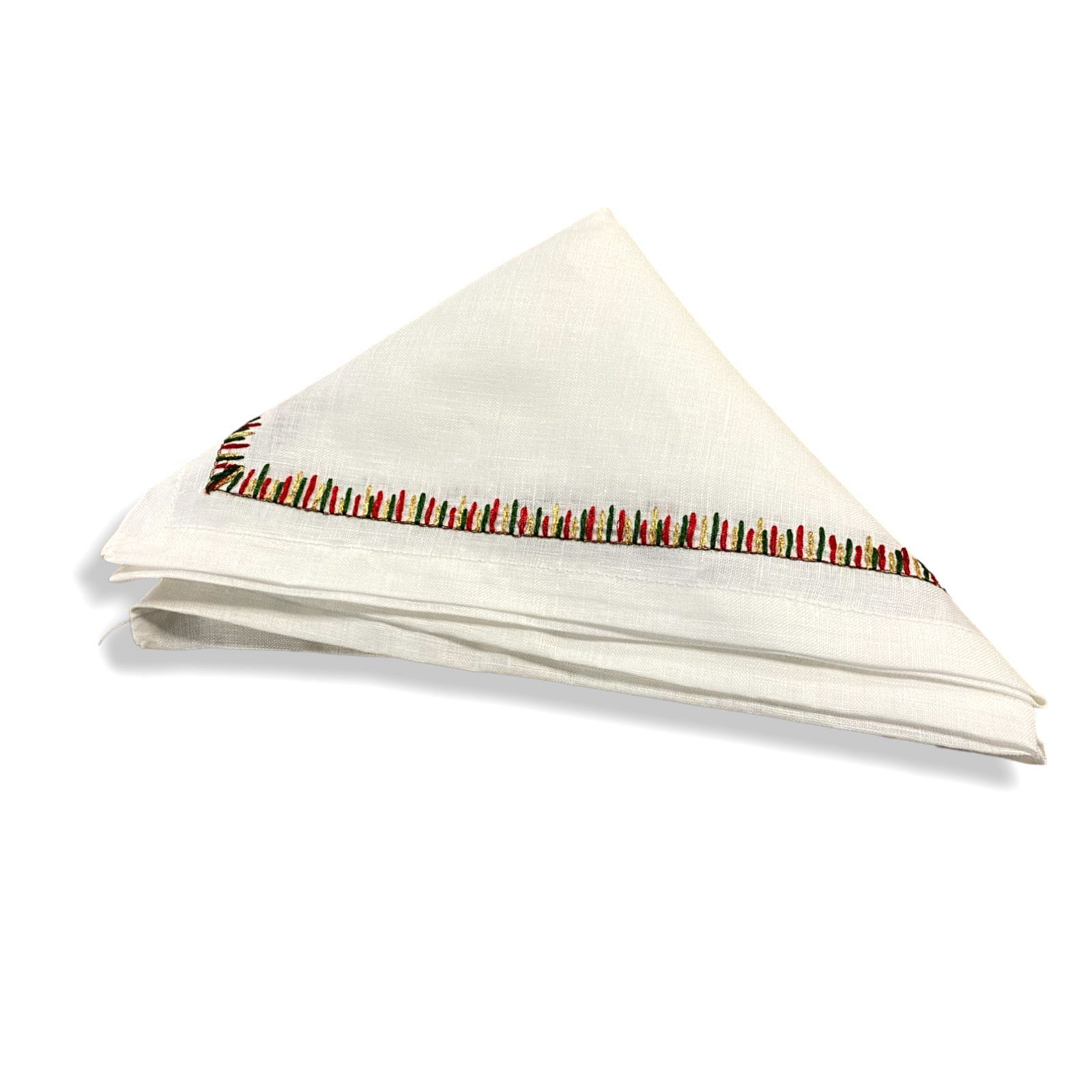 $30 Kim Seybert White Red Green Embroidered Border Filament Dinner Napkin 21"in gallery