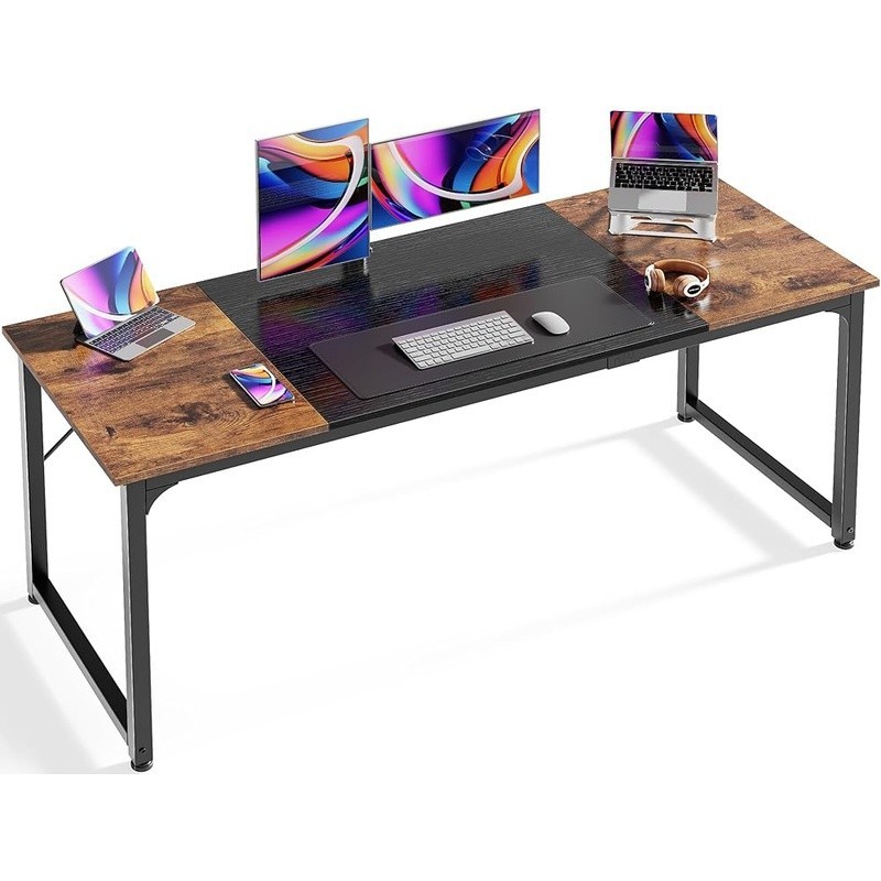 Spacious Rustic Brown Black Computer Desk Home Office Study Gaming Workstation gallery