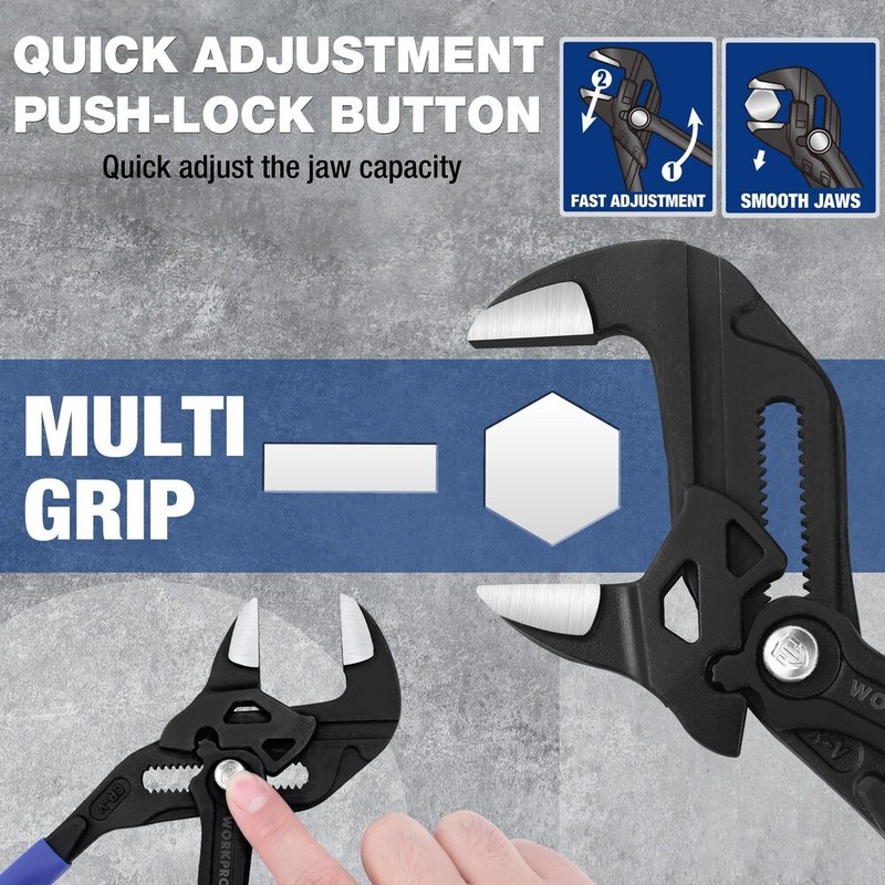 WORKPRO 10" Plier Wrench Adjustable Parallel Smooth Jaw Pliers CR-V Construction gallery