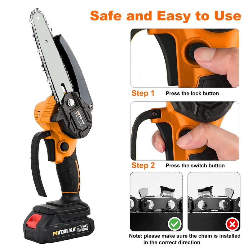 6" Mini Chainsaw Cordless Portable Small Handheld Electric Chain Saw 2×Battery gallery