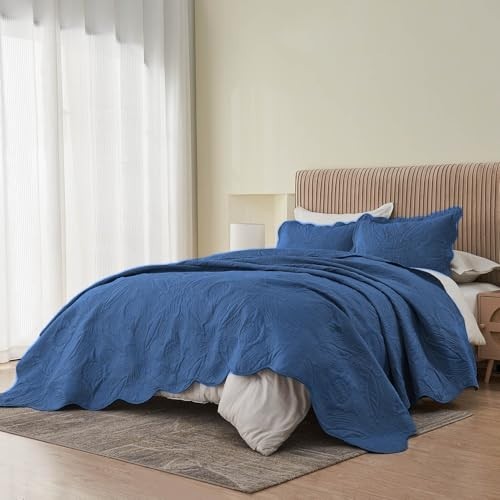 Oversized King Bedspread 128x120 - Extra Wide Cal King Coverlet Set, Navy, 3 Pie gallery