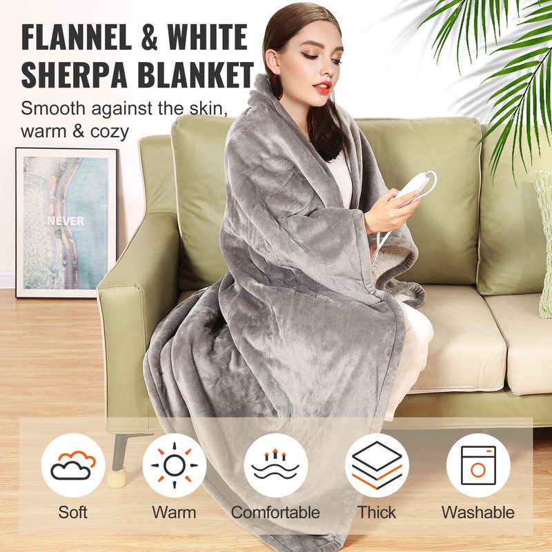 VEVOR Electric Heated Throw Blanket Warming 50" x 60" with 3hrs Timer Auto-Off gallery