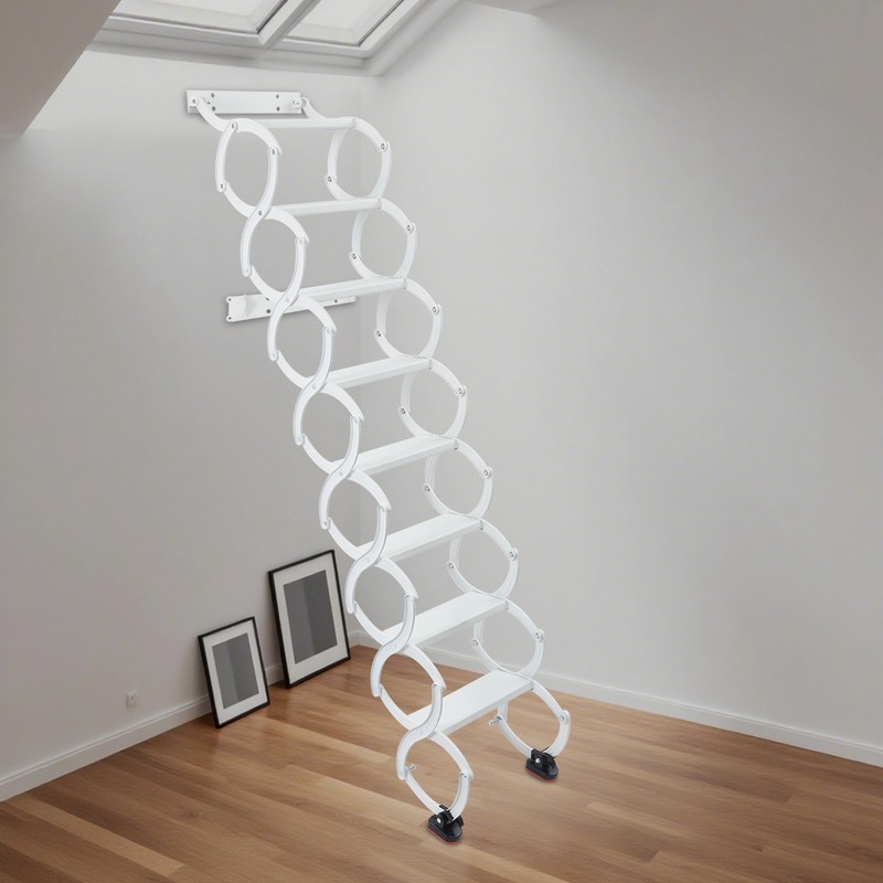 Attic Loft Pull Down Ladder 8 Step Wall Mounted Folding Loft Ladder Stairs White gallery