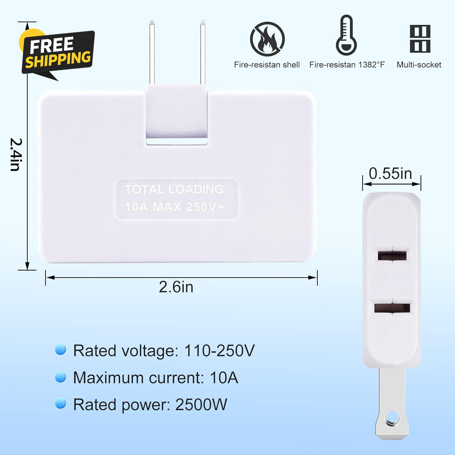 3 Pack AC Flat Wall Outlet Extender Flat Plug Adapter Outlet, Fold-Able gallery