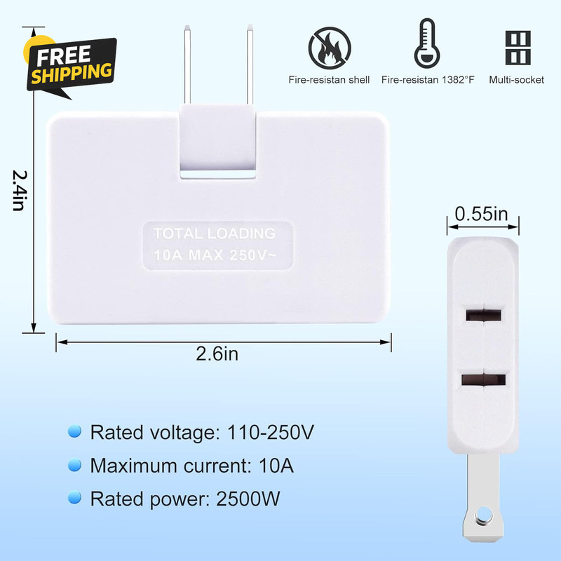3 Pack AC Flat Wall Outlet Extender Flat Plug Adapter Outlet, Fold-Able gallery
