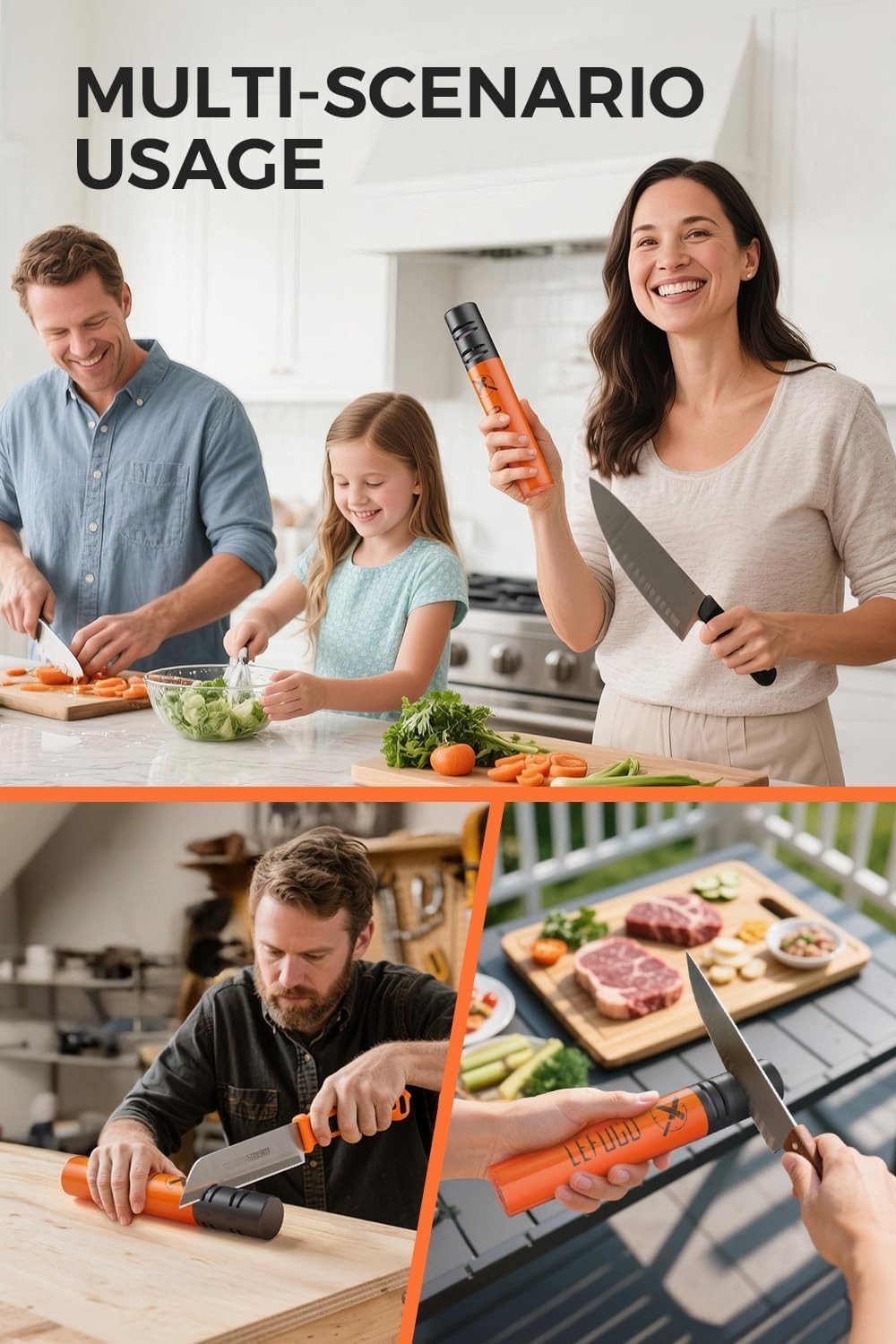 LEFUGO Electric Knife Sharpener, 3 Speed Max 7000RPM Handheld Sharpener - Orange gallery