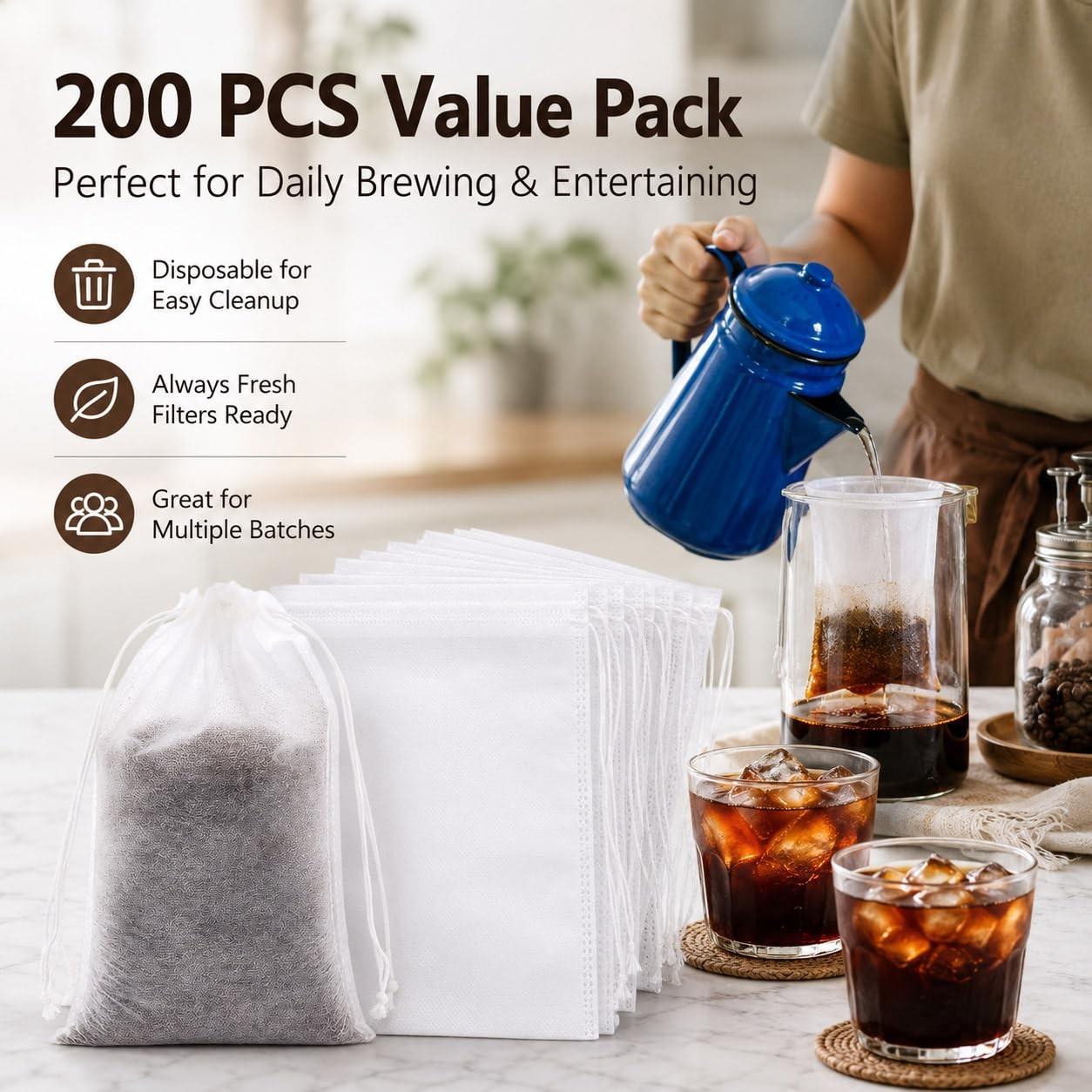 4x6 In Disposable Fine Mesh Cold Brew Filter, No Mess Cold Brew Coffee Bags gallery