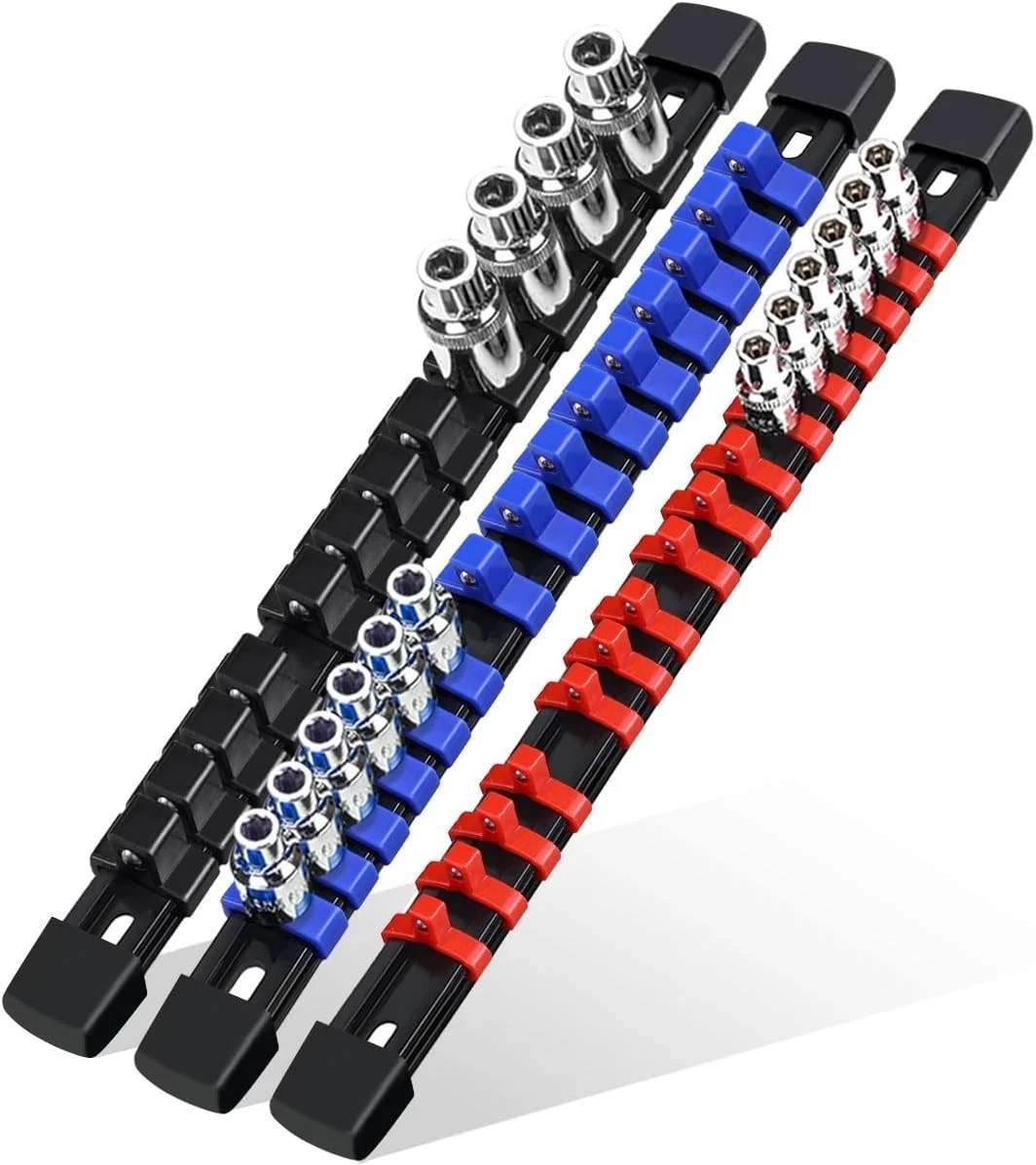 3-Piece Socket Organizer Rail Set, Heavy Duty Socket Holder for 1/4", 3/8", 1/2" gallery