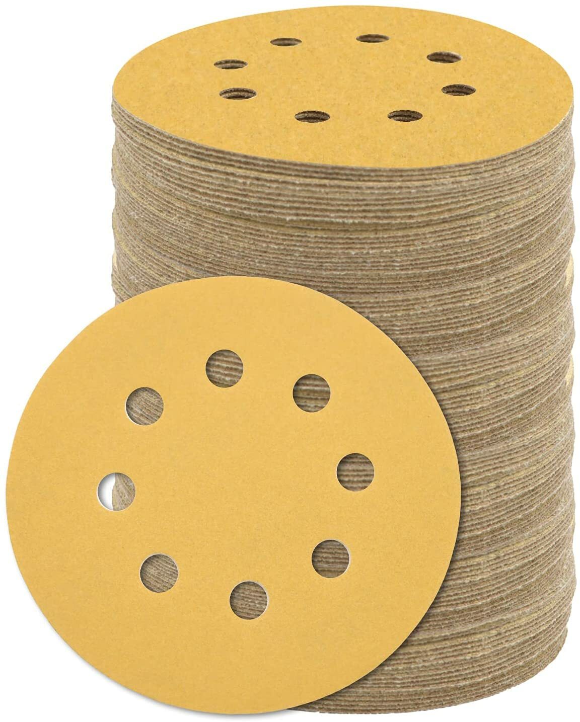 100PACK 5in 8-Hole 60 Grit Hook and Loop Sanding Discs Sheet Orbital Sandpaper gallery