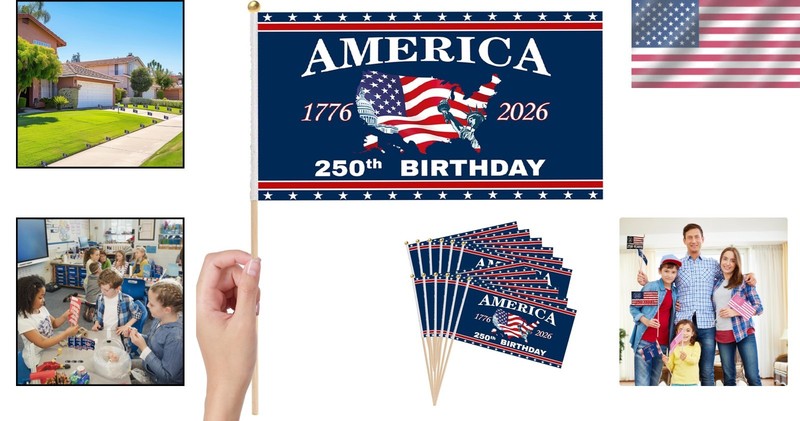 12 Pcs 250 Anniversary Small Stick Flags 250 American Anniversary flag gallery