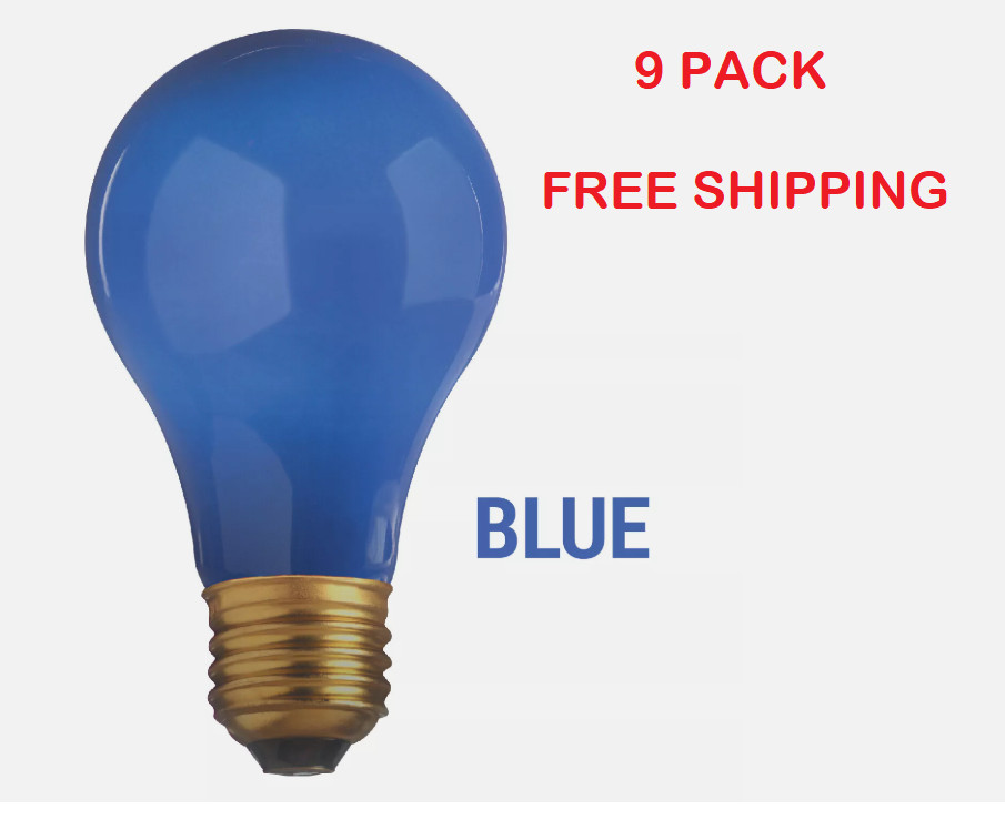 9 Pack CERAMIC SOLID BLUE BULBS A19 25W 120V Medium E26 Base 25A19 Dimmable
