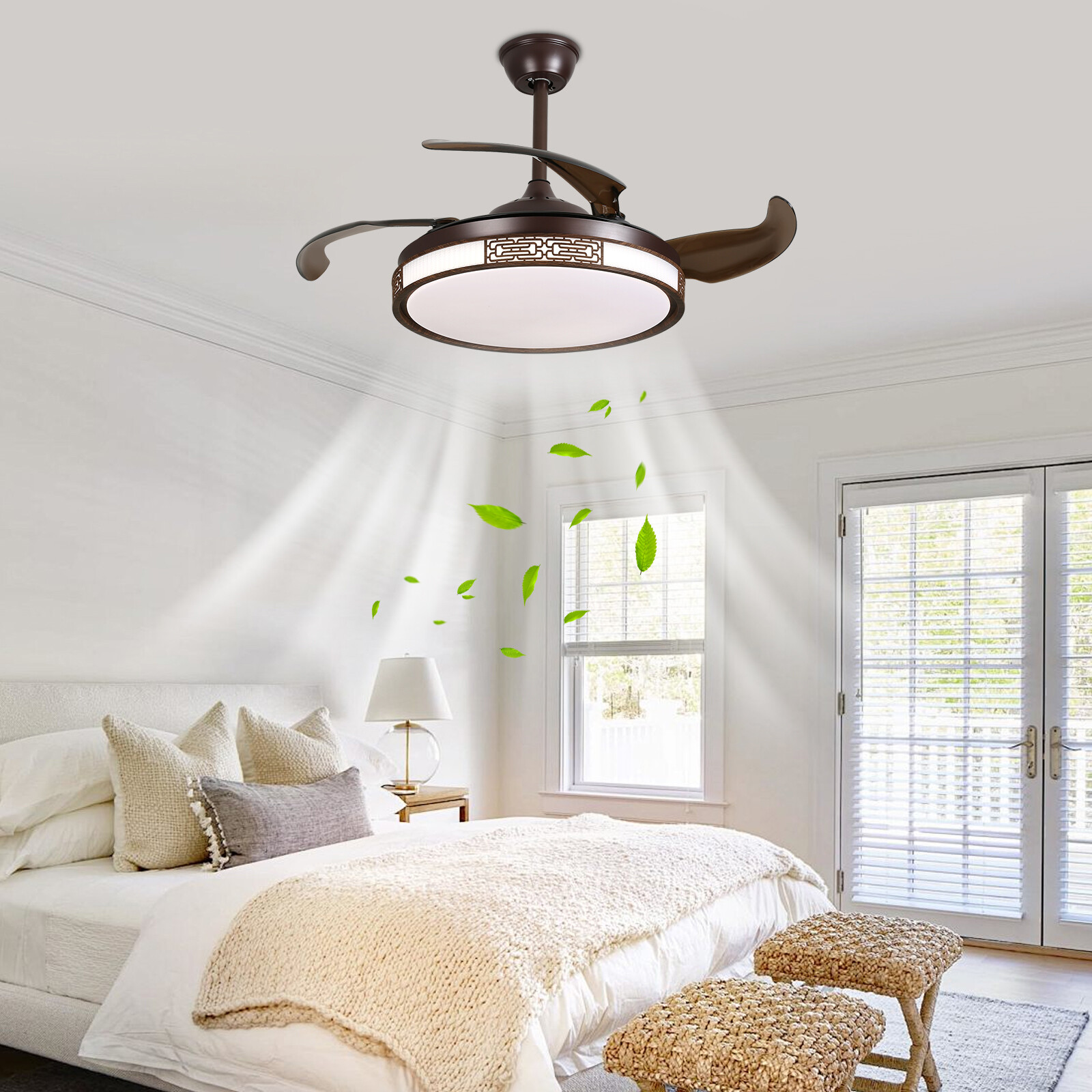 42" Quiet Ceiling Fan with Light 35dB Low Noise LED Dimmable Bedroom Retro gallery
