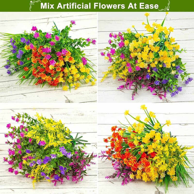16PCS UV-Resistant Artificial Flowers Faux Plants for Outdoor & Home Decor gallery
