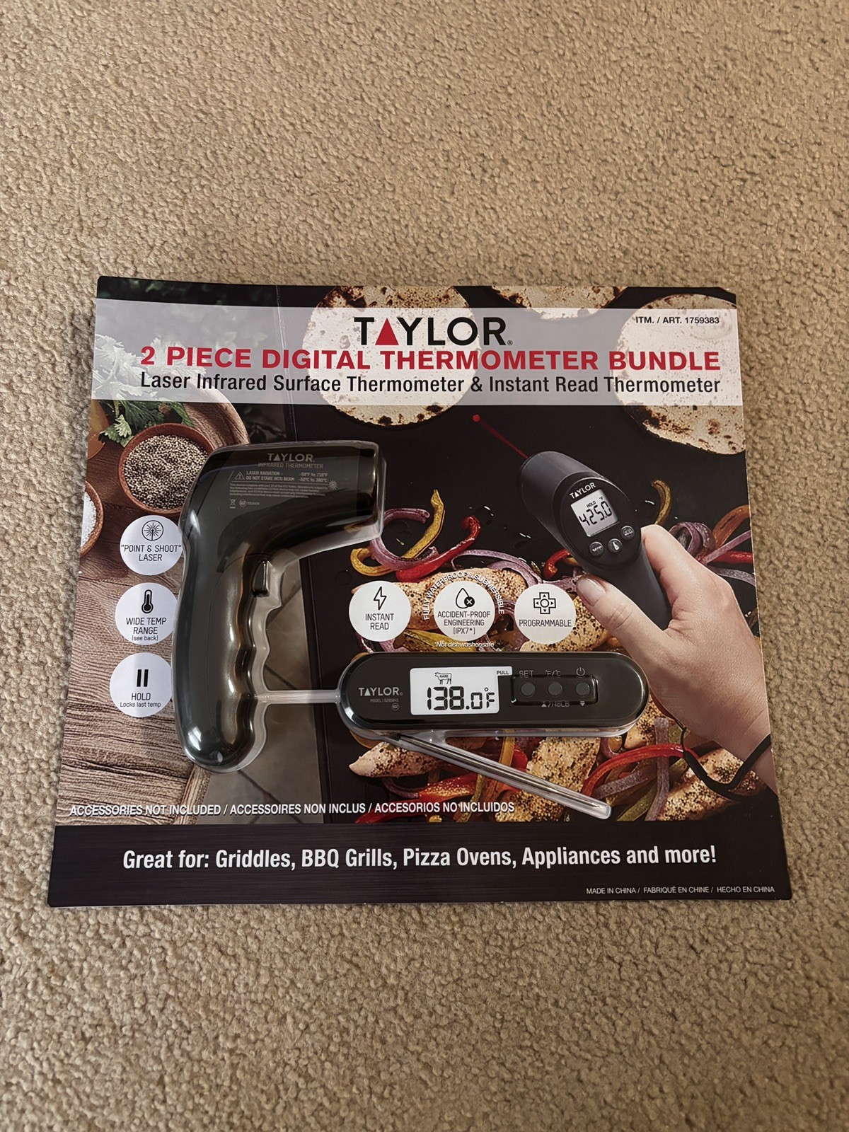 Taylor 2-Piece Digital Thermometer Bundle -Instant Read & Laser Infrared Surface gallery