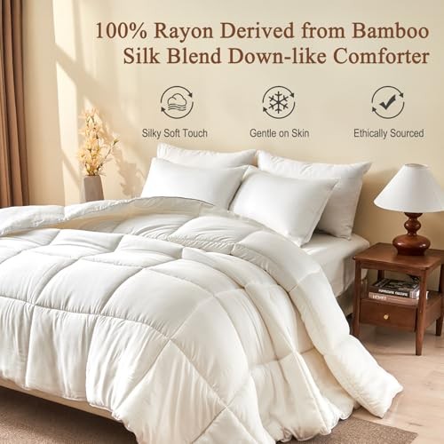 100% Rayon Derived from Bamboo Silk Blend Comforter King White/All Season gallery