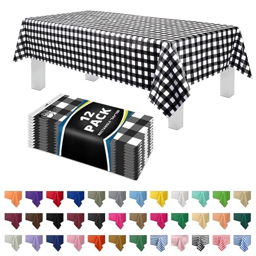 12 Pack Premium Disposable Plastic 54in. x 108in. Rectangle Black Gingham gallery