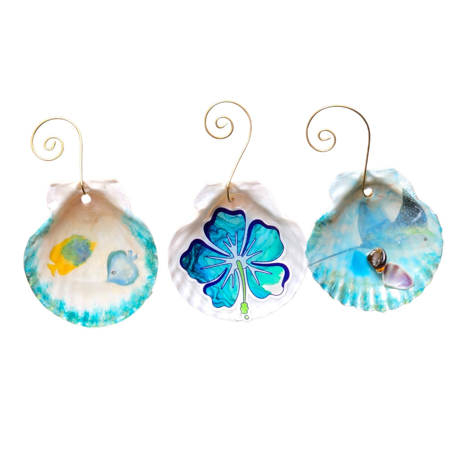 Handmade Beach Decoupage Seashell Ornament Display Coastalcore Boho Resin Sealed gallery