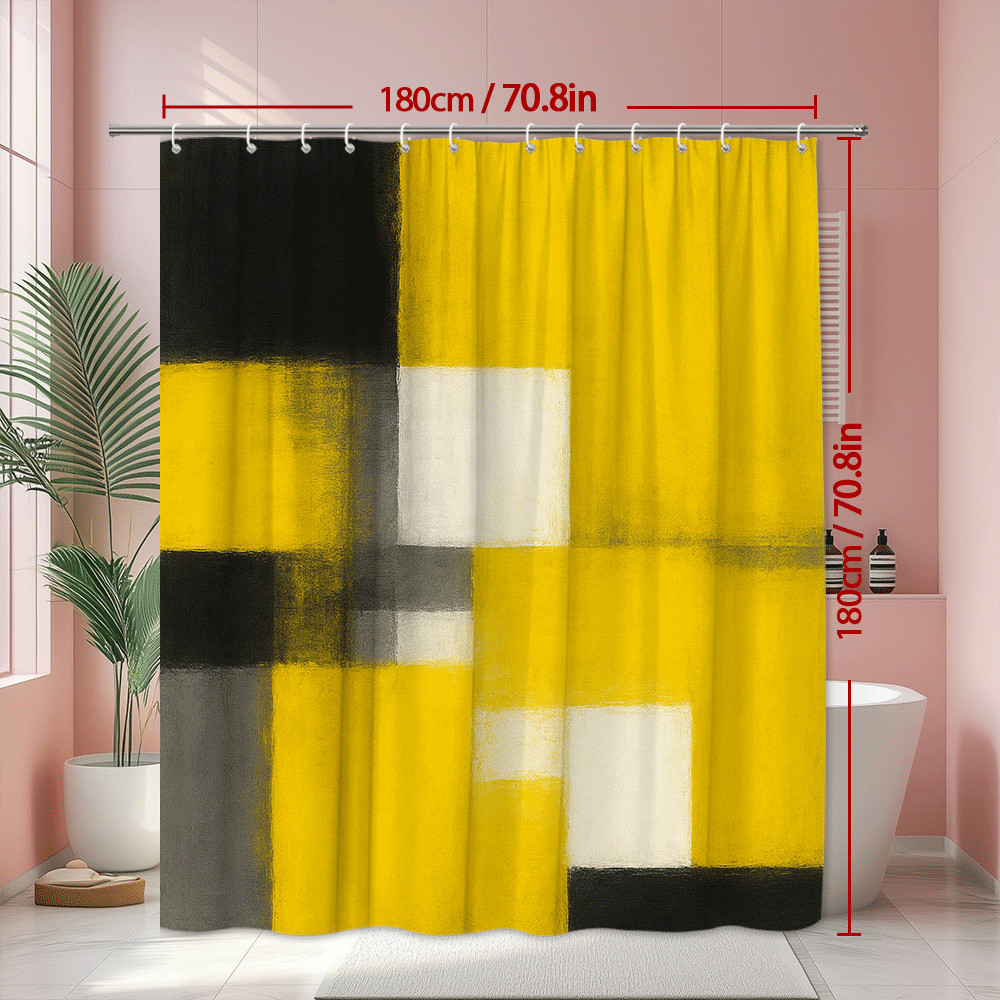 Modern Yellow and Black Abstract Shower Curtain gallery