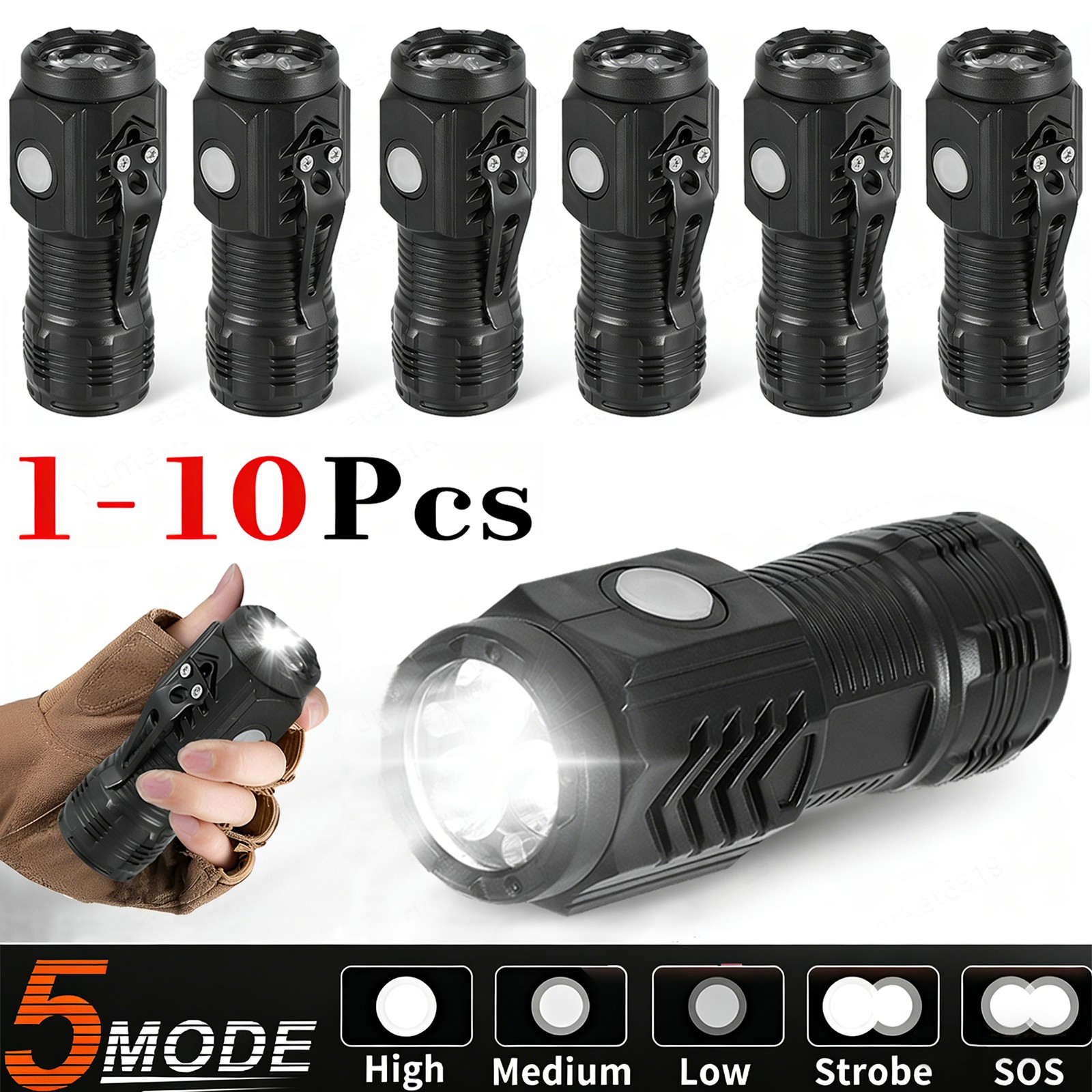 Tactical Flashlight Mini LED Torch Work Light Super Bright USB Rechargeable gallery