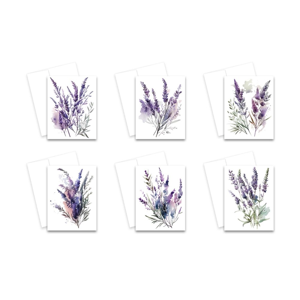 12 Assorted All Occasion Notecards Blank with Envelopes - Lavender ( 2 of Each )