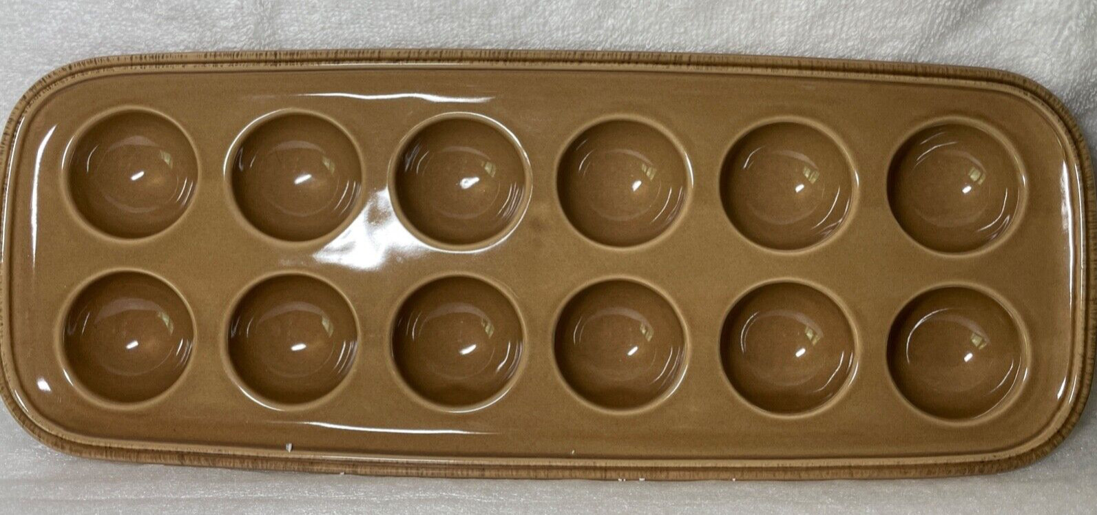 Rachael Ray Stoneware 12-Cup Deep Rich Brown Deviled Egg Dish Oblong Tray gallery