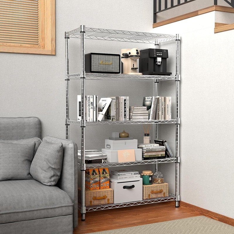 5 Tier Wire Storage Shelf Adjustable Heavy Duty Garage Shelving Kitchen Rack 63" gallery