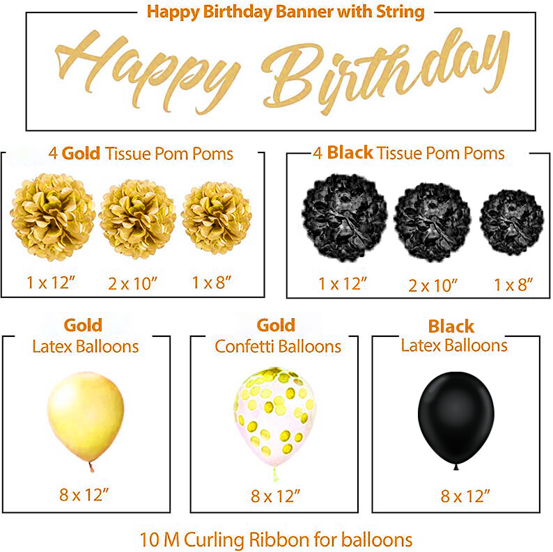 Gold & Black 8th Birthday Decorations - 40" Number Balloons & More - Boy or Girl gallery