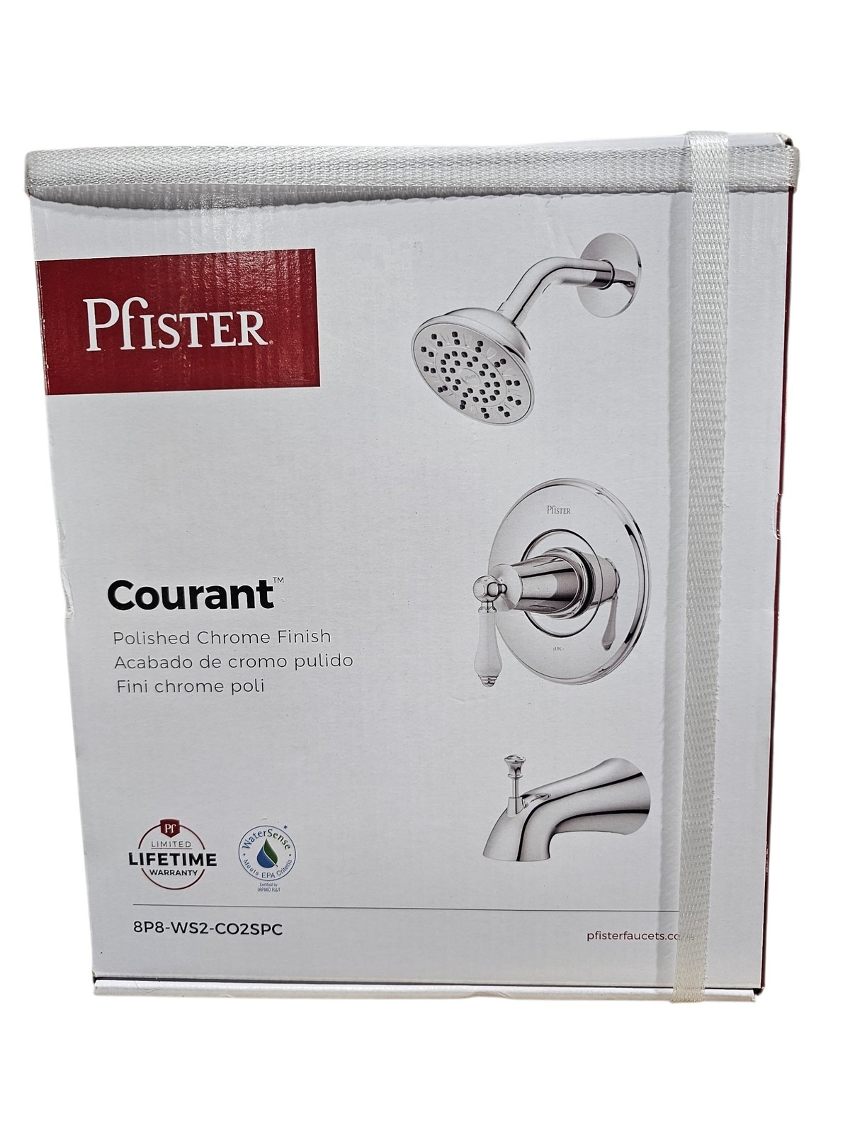 Pfister Courant Single-Handle CHROME Tub Shower Faucet w/ White Ceramic Handle gallery