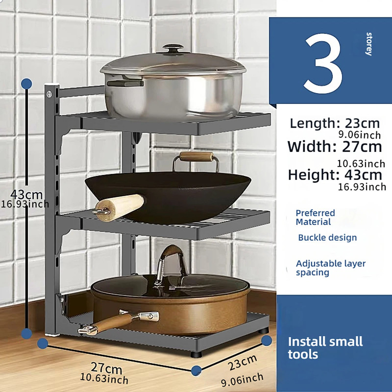 Adjustable Kitchen Storage Rack Multi Tier Pot Shelf Under Sink Organizer gallery