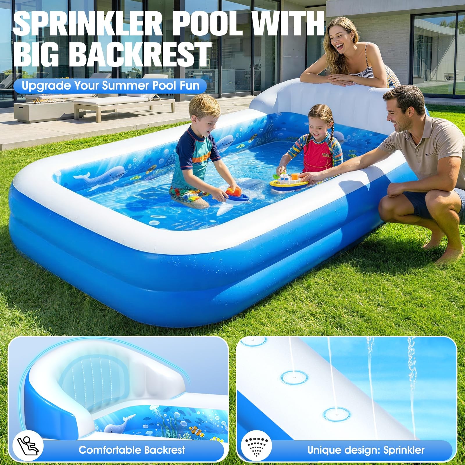 AixPool 2026 Inflatable Pool with Sprinkler Durable Blow up Pool with Big gallery