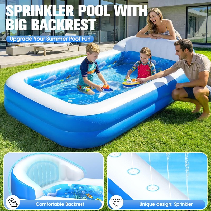 AixPool 2026 Inflatable Pool with Sprinkler Durable Blow up Pool with Big gallery