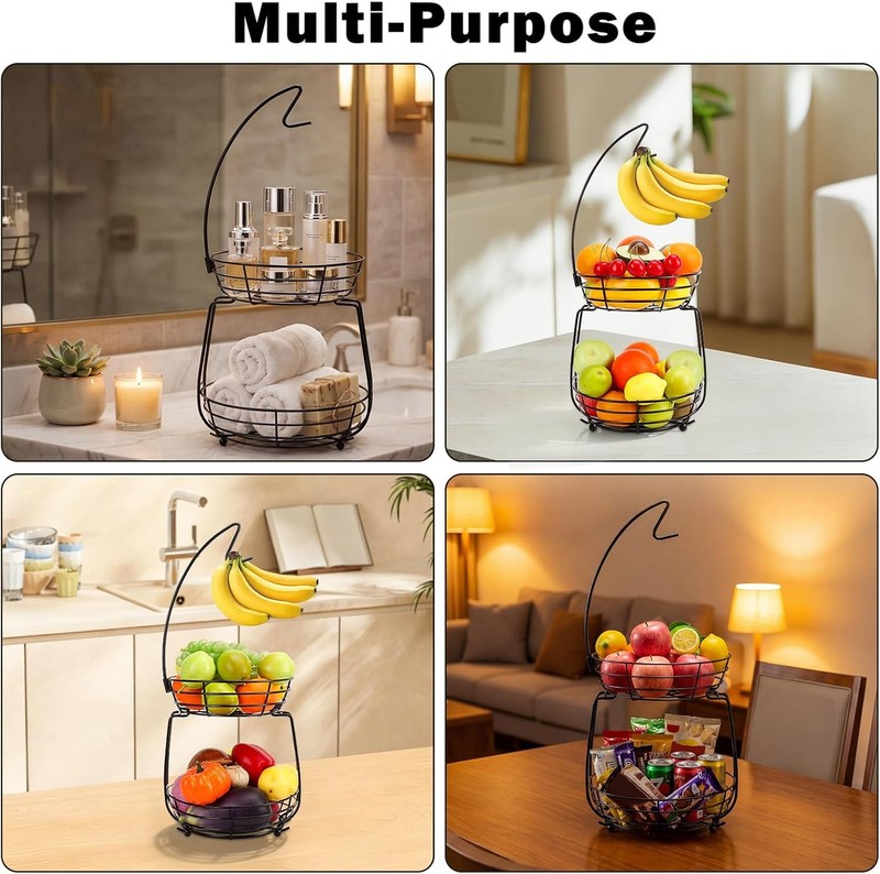 2 Tier Fruit Bowl, Stackable Fruit Basket-Vegetable Holder, Large Capacity Thick gallery