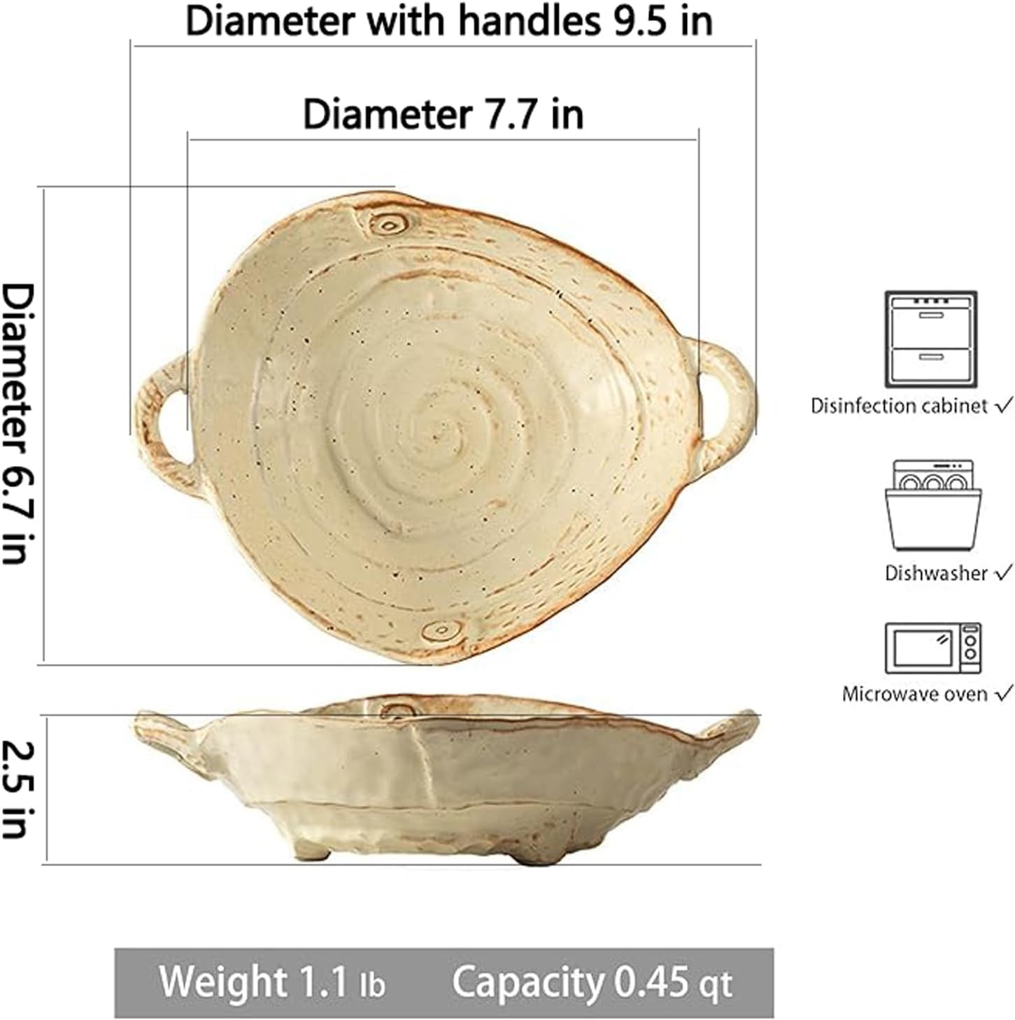 Free-Form Edge Small Ceramic Bowl W/ Handles Retro Distressed Style Glazed Fruit gallery