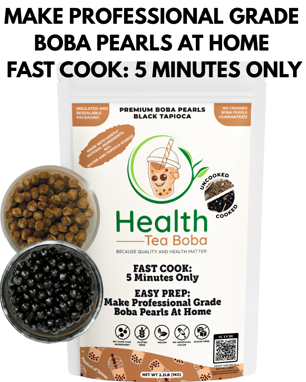2.2LB Low Calorie 5-Min Cook Natural Sugar-Free Vegan Boba Pearls gallery