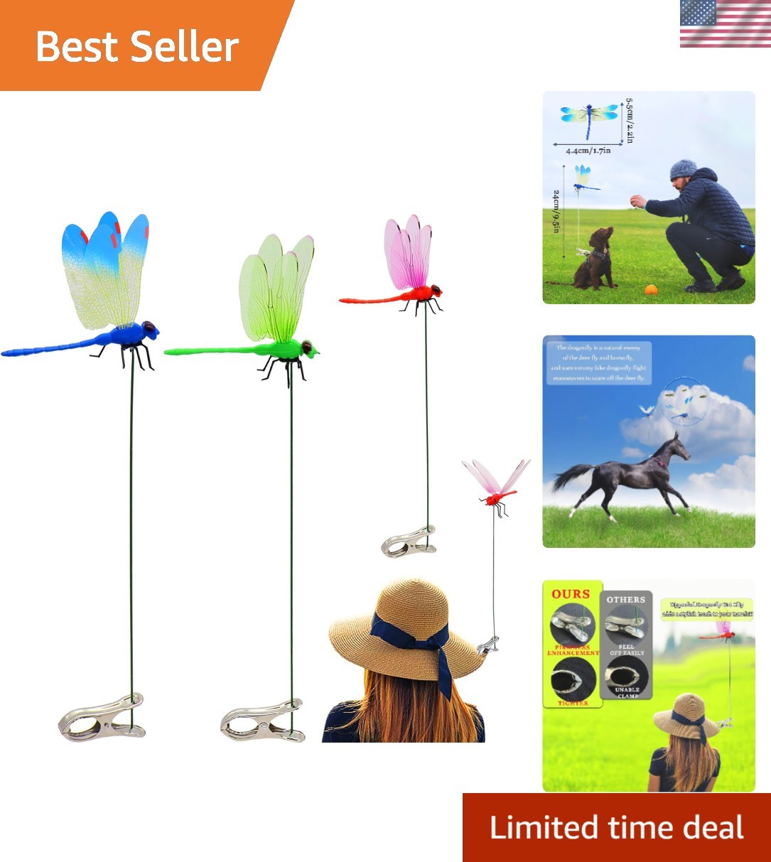 Charming PVC Dragonfly Clip Set - Colorful Decor for Outdoor Spaces (3 pcs) gallery