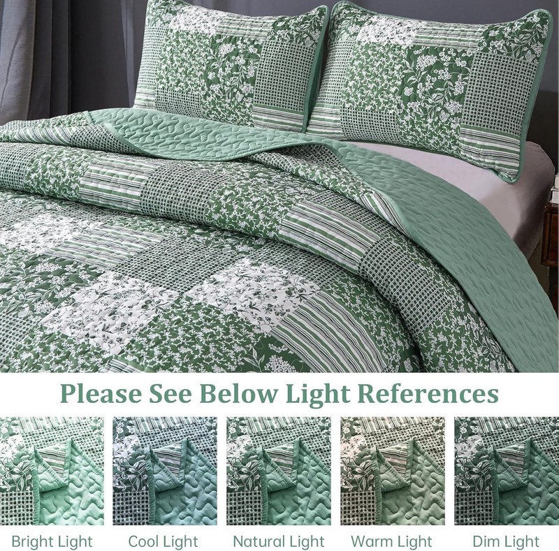 Floral Plaid Patchwork Quilt Set Reversible Lightweight Microfiber Bedspread gallery