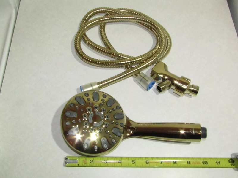 Polished Brass (GOLD) Modified High Pressure Shower Head Hand Held 6 Setting gallery