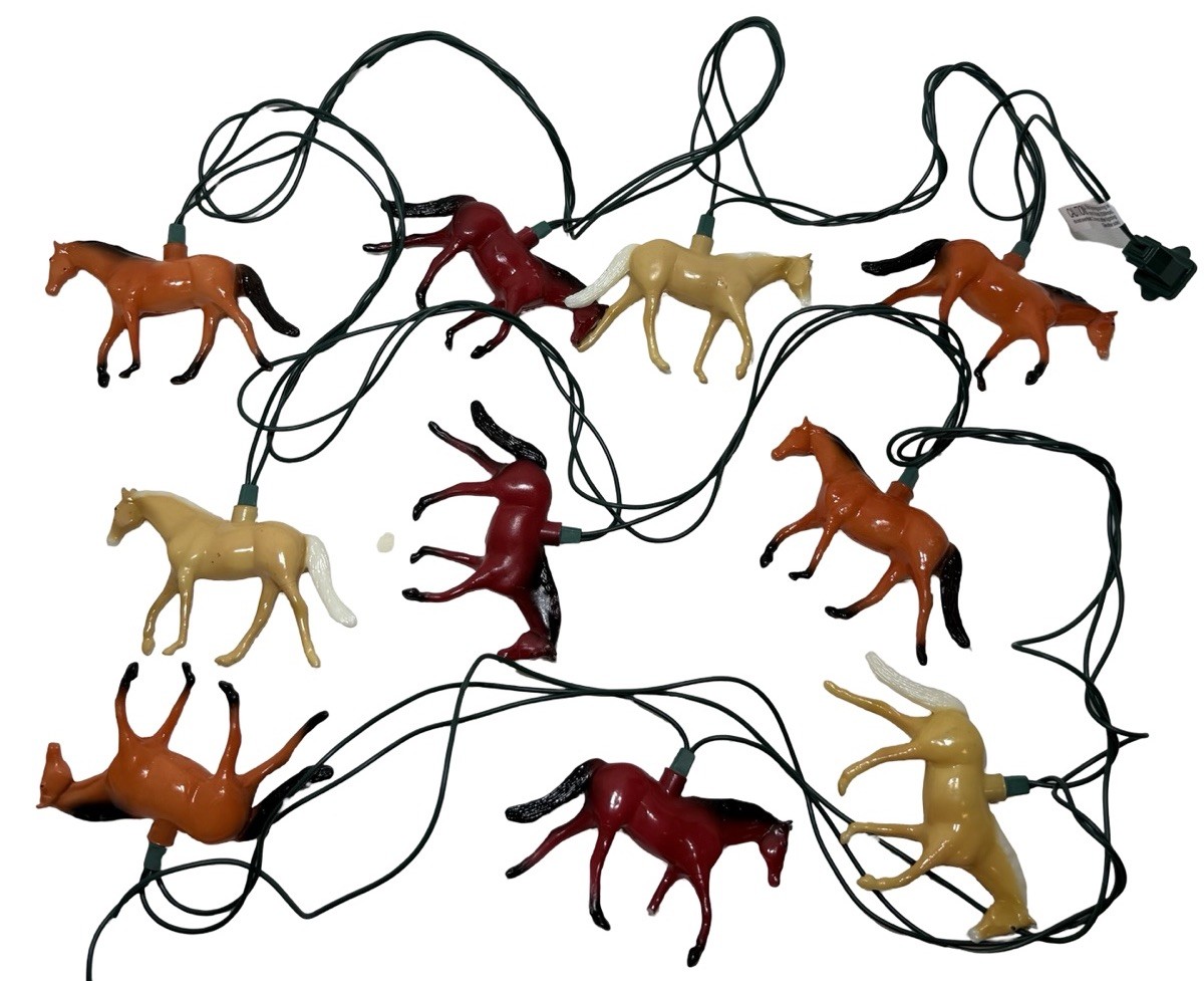 Plastic Horse Blow Mold Light String Western Strand 10 Horses Christmas Vintage gallery
