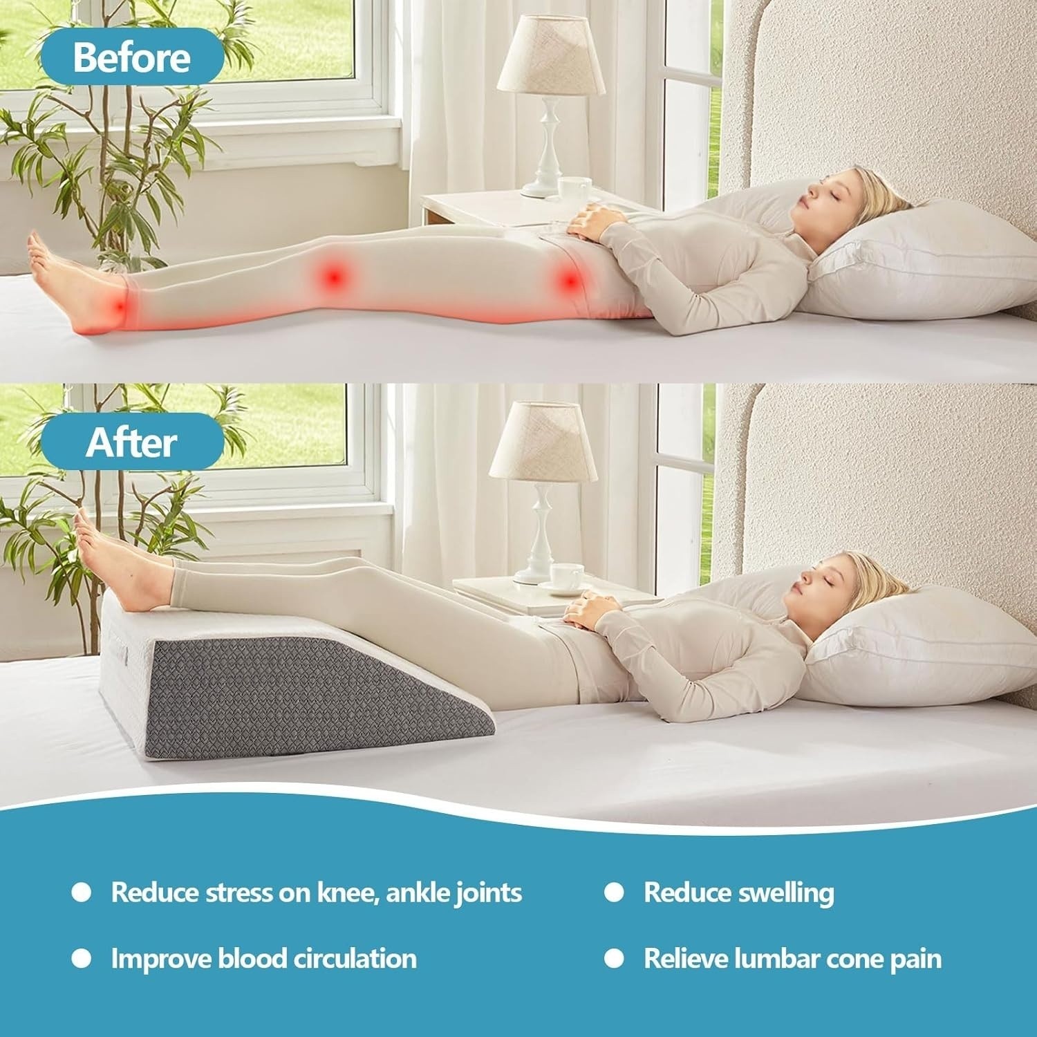 Leg Pillow for Elevation & Support, 24x22x8" Memory Foam Cushion with Grey White gallery