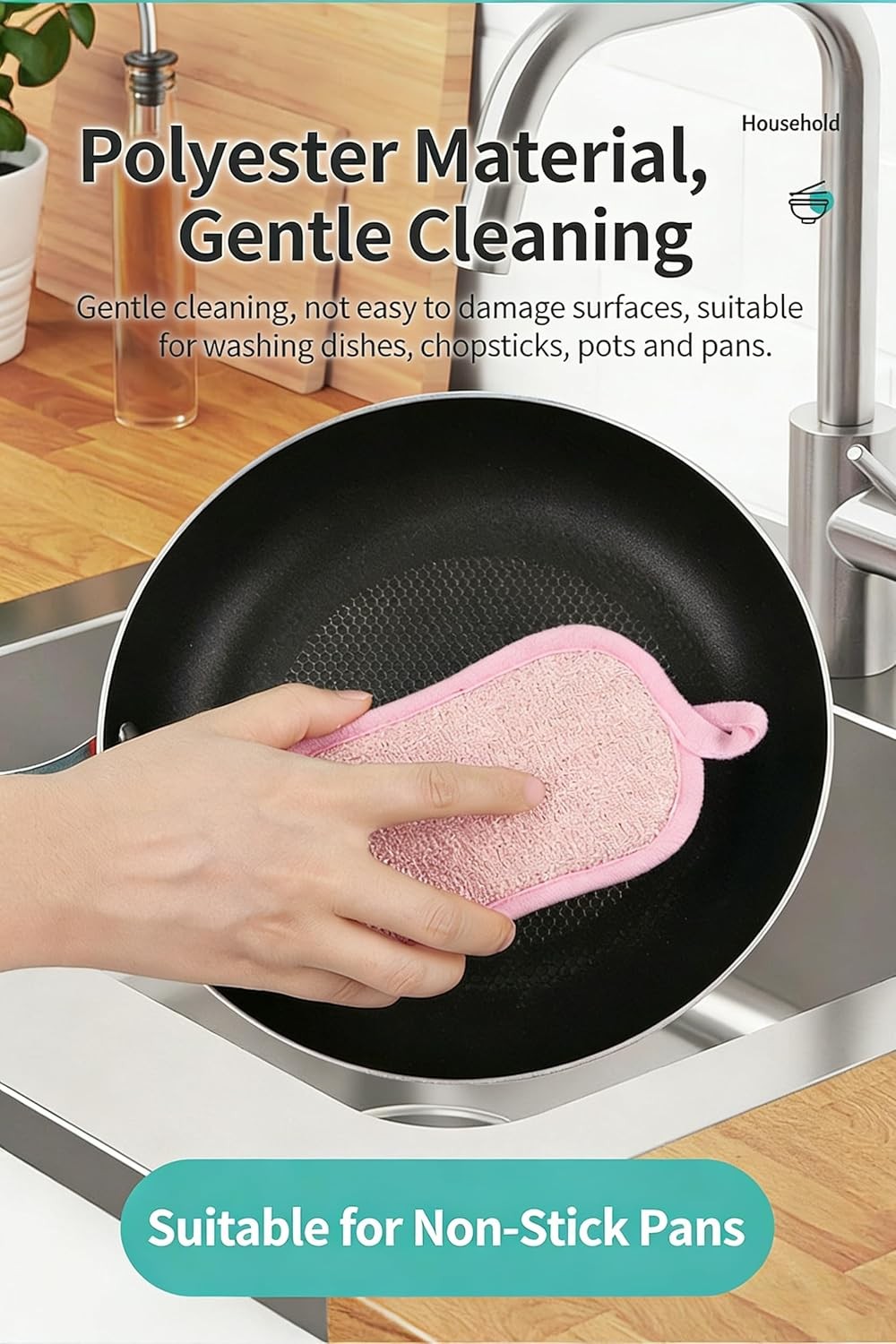 Double-Sided Scrub Spon Pads, 8-Shape Dish Scrubber with Soft Fiber & gallery