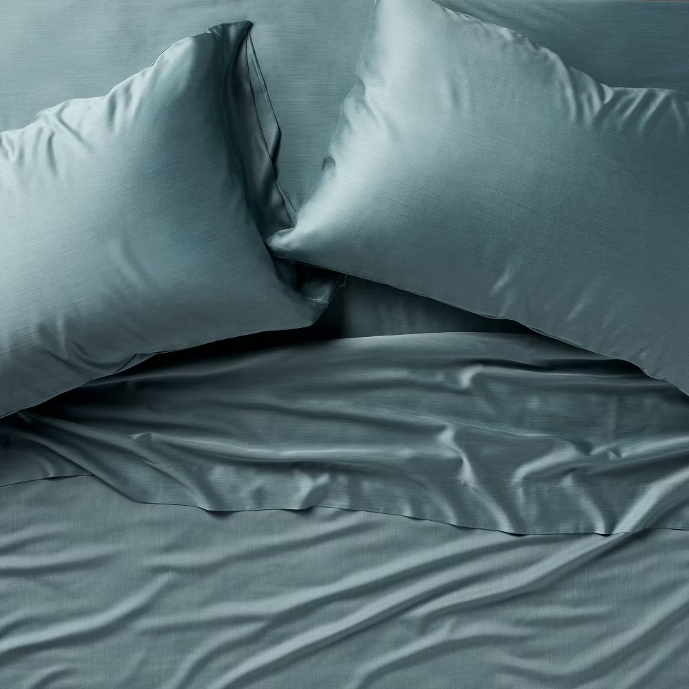 Queen 400 Thread Count Rayon from Bamboo Sheet Set Light Teal Blue gallery