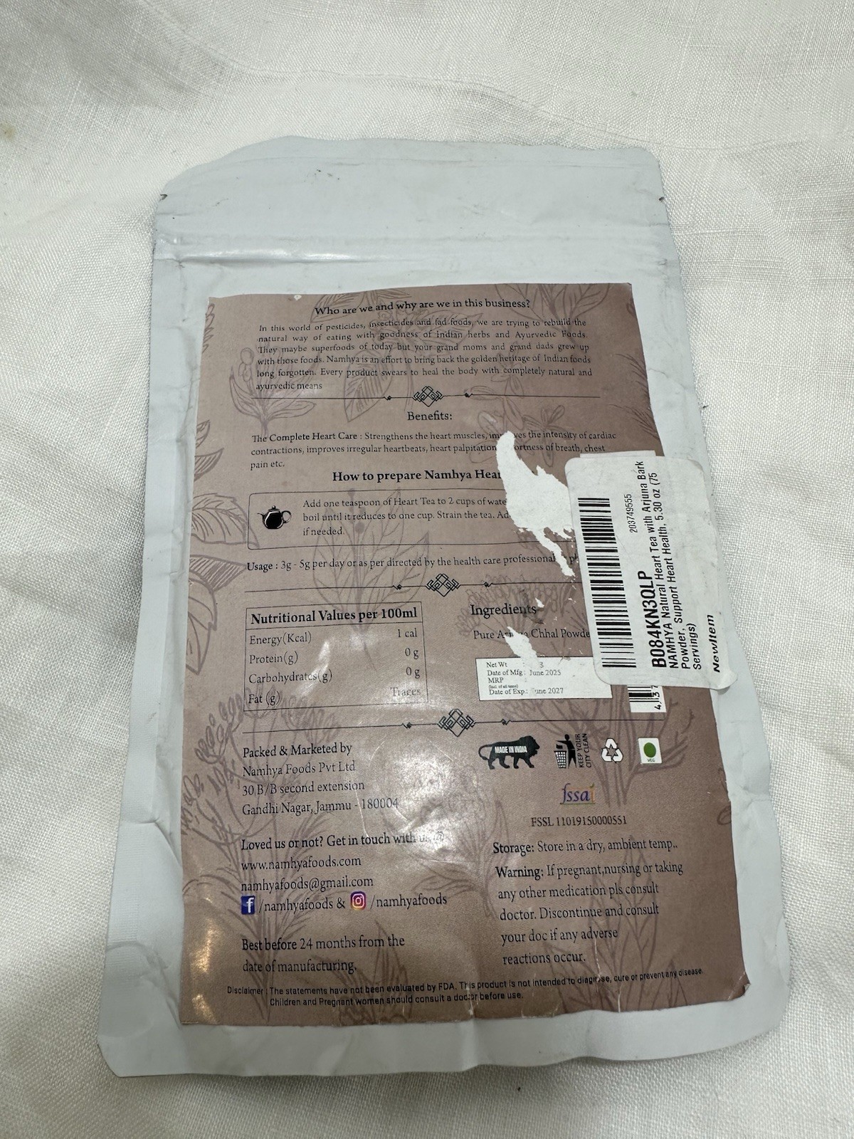 NAMHYA Arjun Tea for Heart Health 150G Exp 6/27 Packaging Not Perfect Priced Acc gallery