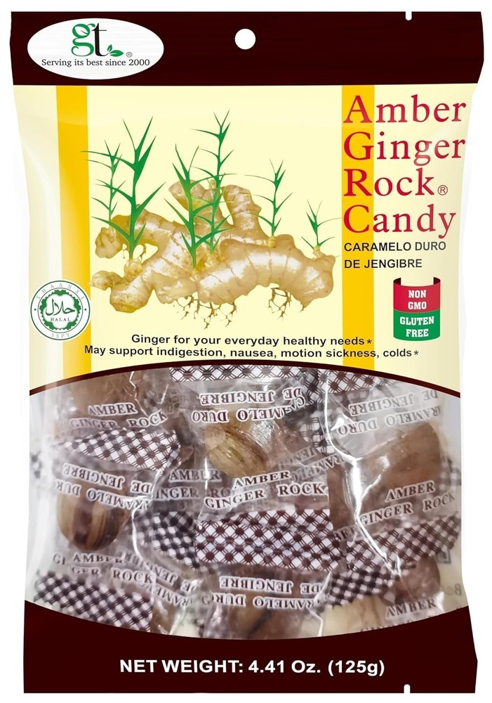 2pk Ginger Candy & Fruit Gummies -Rock Candy & Chews - Non-GMO Gluten-Free Halal